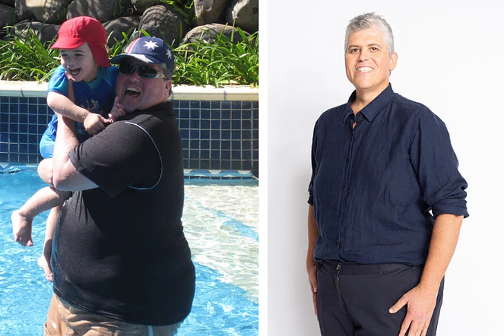 A before and after image of CSIRO Total Wellbeing Diet member Terry who lost 100kg* in 2 years.