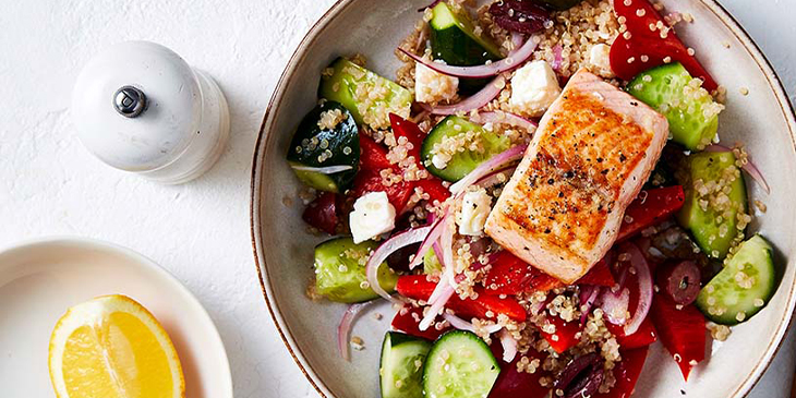 Salmon with Greek quinoa salad