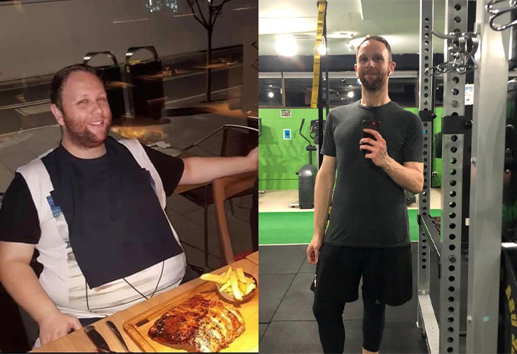 Christian before photo and after photo at the gym
