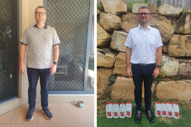 A before and after image of CSIRO Total Wellbeing Diet member Brian who lost 27kg* in 25 weeks.