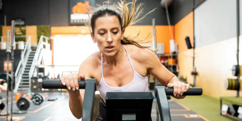 Woman in gym exercising